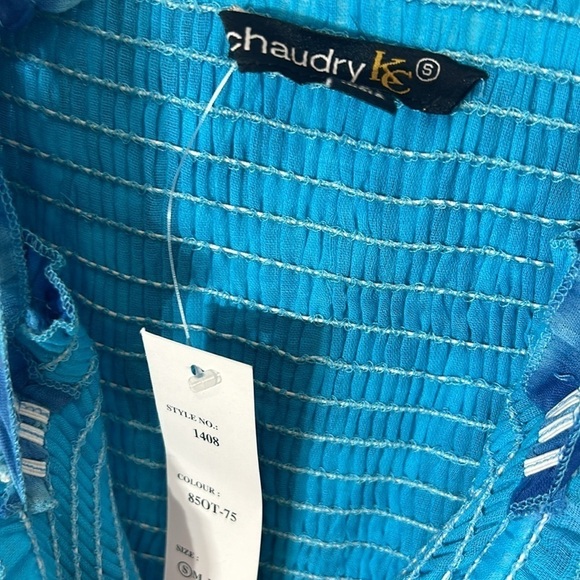 NWT Chaudry KC Maxi Dress SMALL Blue Green Gypsy Bohemian Smocked Tiered Cotton - Picture 8 of 10